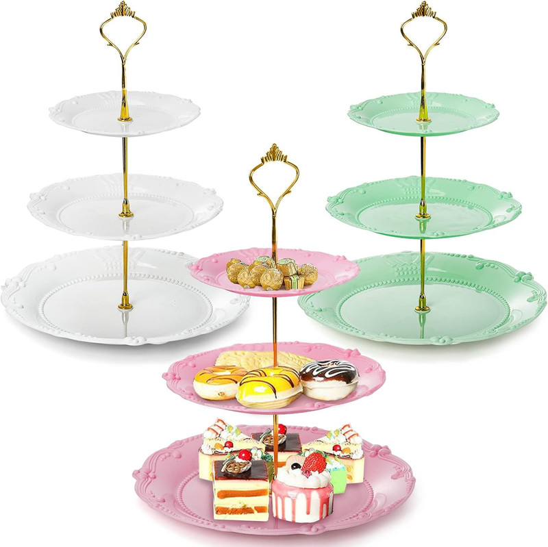 3 Pack 3 Tier Plastic Cupcake Stand, Dessert Plates Cake Fruit Candy Display Tow