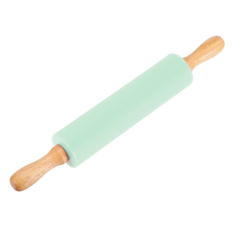 Rolling Pins for Baking, 12 Inch Silicone Rolling Pin Wooden Handle, Light Green
