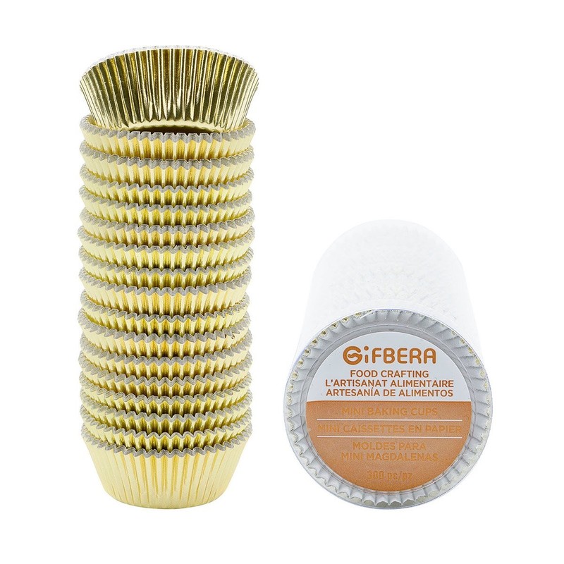 Mini Foil Baking Cups Gold, 300-Count Bright Foil Paper Gold Cupcake Liners M…