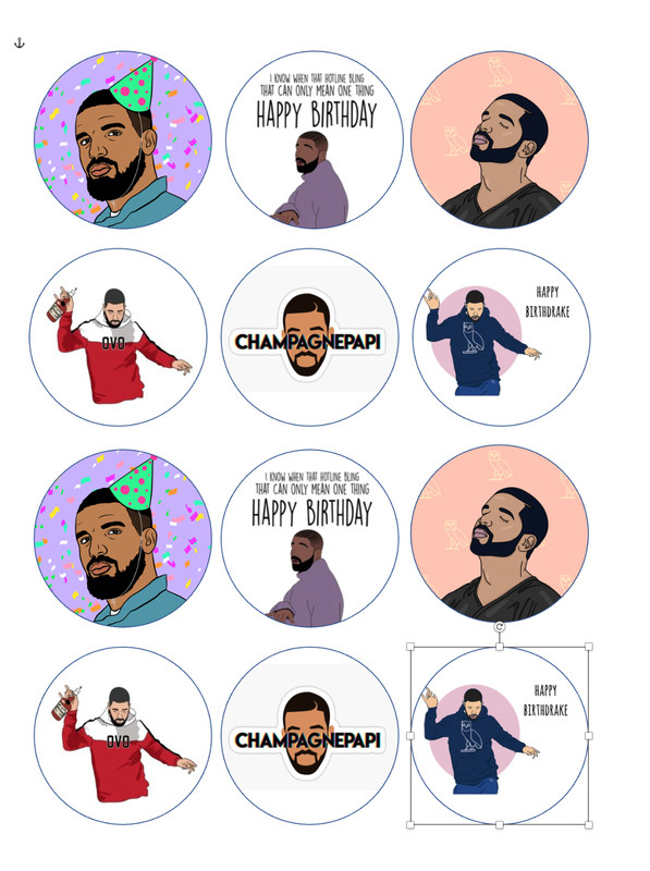 set of 12 drake birthday, edible paper, cupcake cookie toppers CHOOSE SIZE