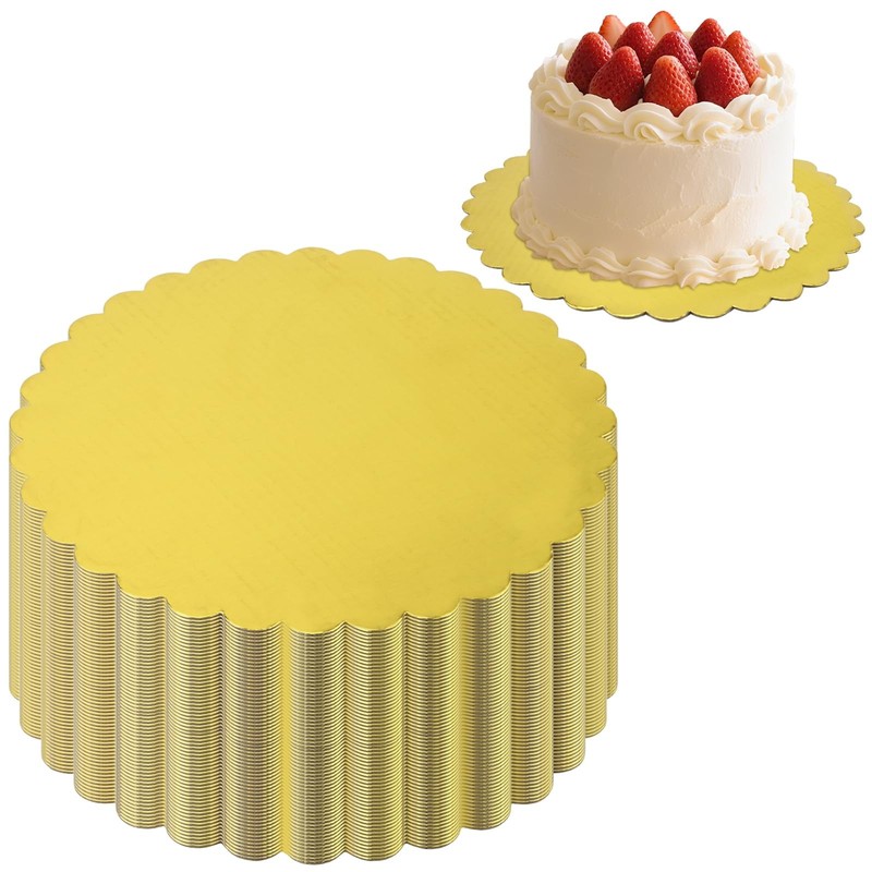 60 PCS Gold Cake Board 8 Inch Round Circle Base Sturdy Cardboard Scalloped