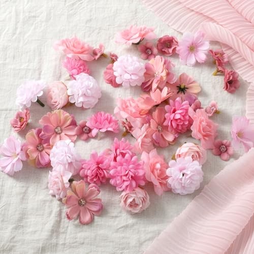 50 PCS Faux Flowers Heads Artificial Flower Mini Silk Flower Rose Bulk DIY gallery