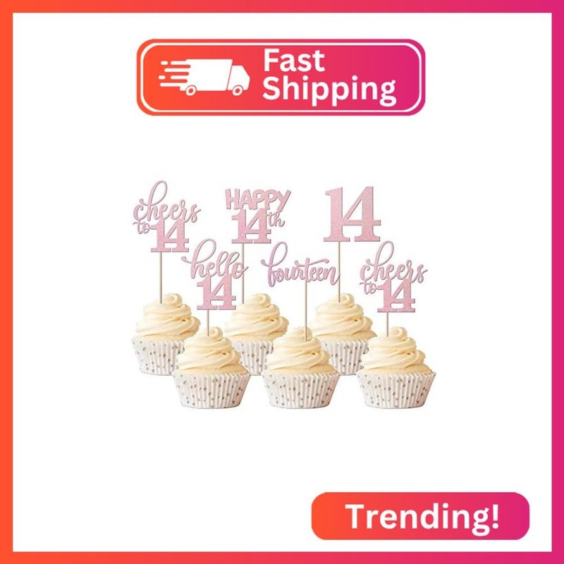 Rsstarxi 30 Pack 14th Birthday Cupcake Toppers Glitter Hello 14 Cupcake Picks Fo