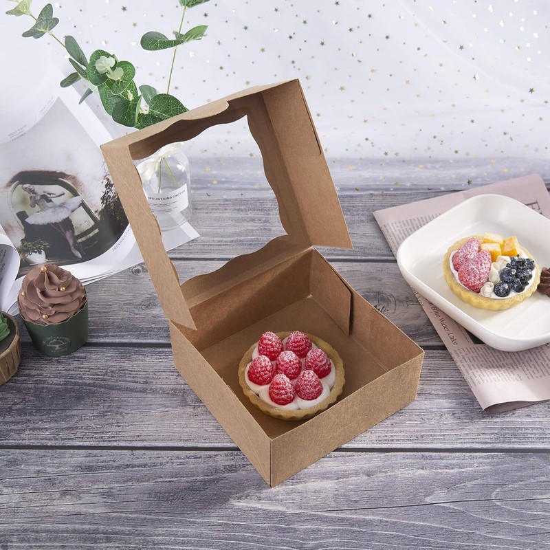 [25pcs]ONE MORE 6"Brown Bakery Boxes with pvc Window for Pie and Cookies Boxes S gallery