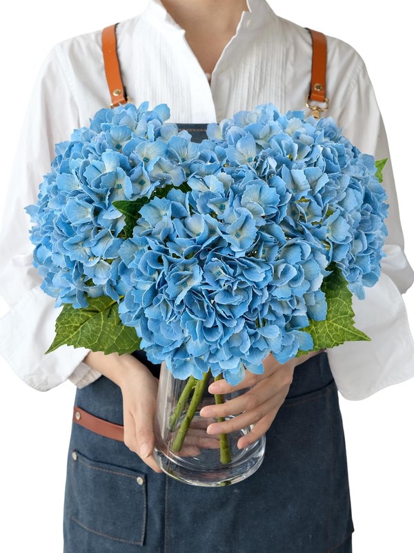 Jinwoe Light Blue Artificial Hydrangea Flowers 3Pcs 21 Latex Real Touch Spring