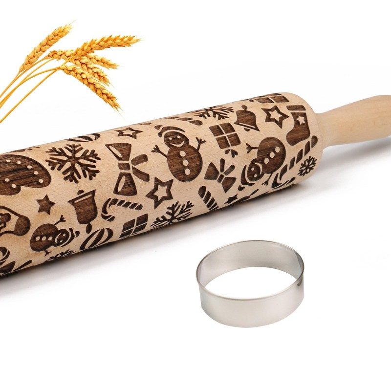 Christmas Embossed Rolling Pin for Baking 2″x2″x15″, Snowman