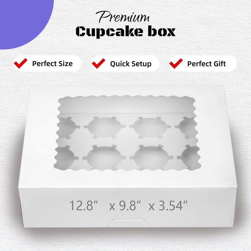 Pre-folded 12 count Cupcake Boxes, 6-Set Cupcake Container with Window Transp... gallery