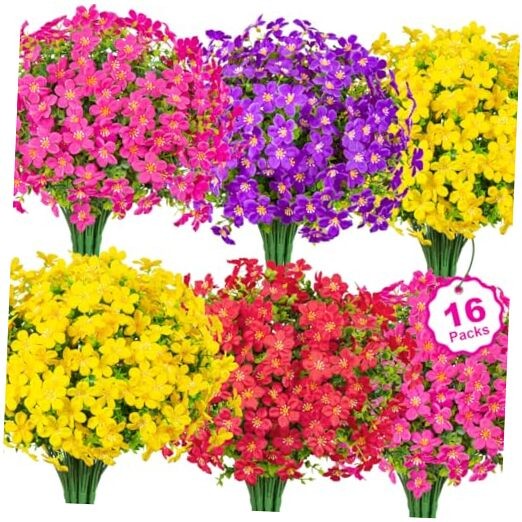 16 Bundles Artificial Flowers for Outdoors Decoration Fake Silk Multi Color gallery