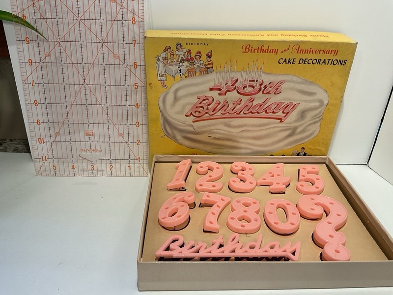 Vintage 1960s Plastic Happy Birthday Cake Anniversary Decoration 1-100 Year MCM gallery