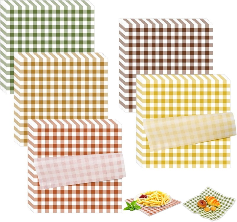300 Sheets Fall Plaid Wax Paper Greaseproof Waterproof Dry Waxed