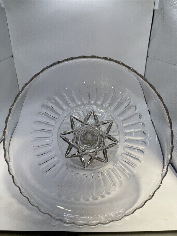Cake Stand Glass UNK Brand 9 Inch Diameter 8 Point Star Scalloped Edge Accented gallery