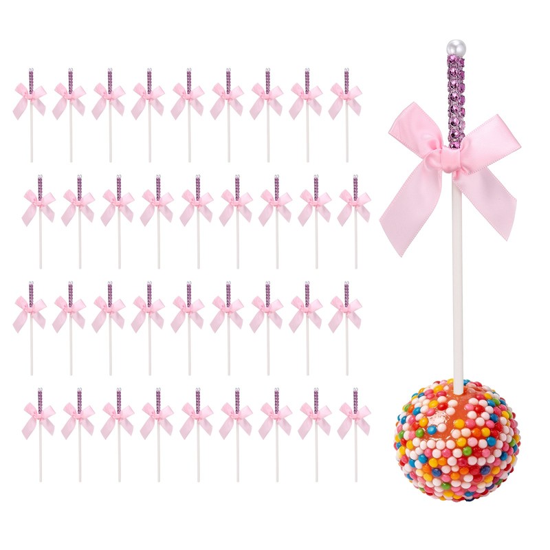 36 Pcs Bling Rhinestone Cake Sticks, Bow Lollipop Cake Toppers Pick, Gold