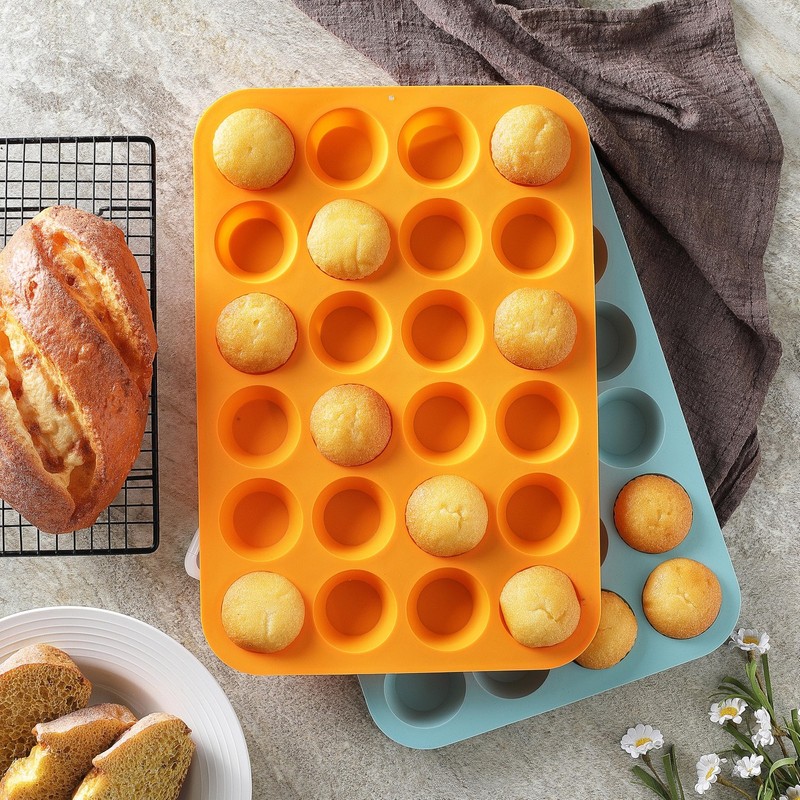 2PCS Silicone Mini Muffin & Cupcake Pan Set, 14*9.6, Orange + Peacock Blue gallery