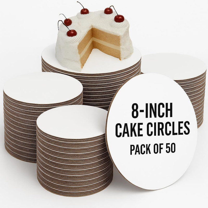 8" Cake Circles – Pack of 50 round White Cake Boards 8 Inch Corrugated Cardboard