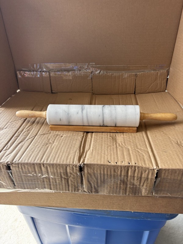 Grey Marble Rolling Pin with Wooden Handles and Wooden Cradle gallery