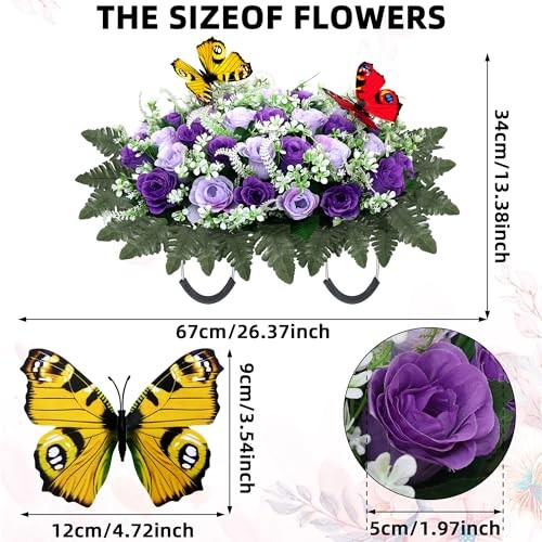 Artificial Cemetery Flowers for Grave,Large Headstone Flower Saddle Purple gallery