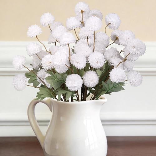 Artificial Flowers 12pcs Ball Chrysanthemums for Weddings Silk with White