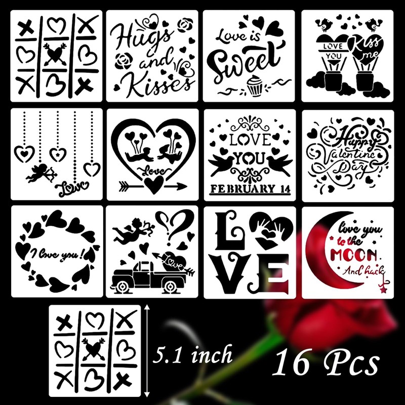 12 PCS Valentines Day Cake Stencils Kit Reusable Cookie Coffee Drawing Craft gallery