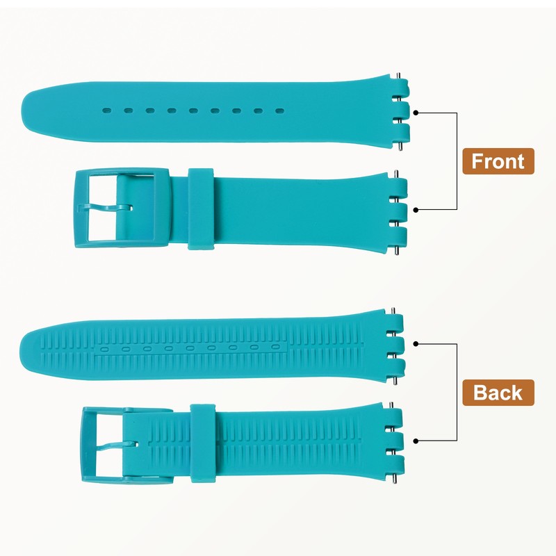 19mm Silicone Watch Strap, Lake Blue, with Bars and Buckle gallery