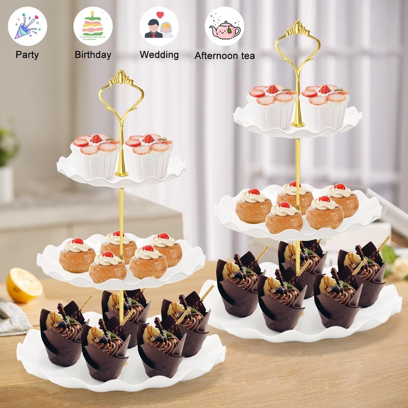 3 Tier Cupcake Stand, Plastic Tiered Serving Stand, Dessert Tower Tray for Te... gallery