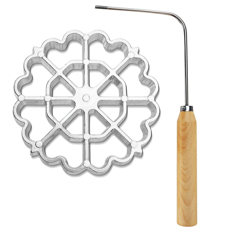 Bunuelos Mold Set with Wooden Handle Lotus Flower Cookie Maker 4.7 Inch