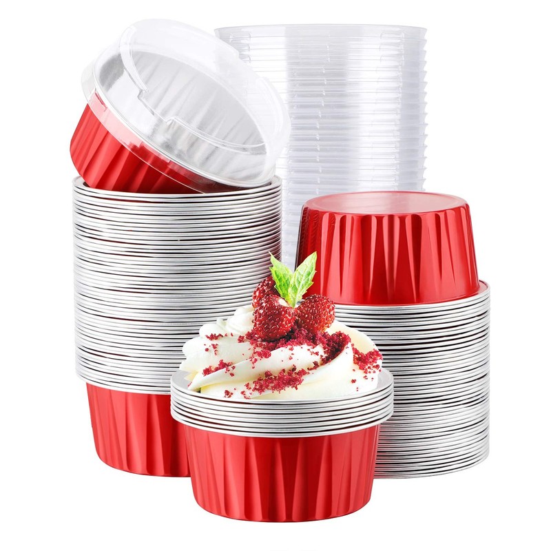 Cupcake Liners Aluminum with Lids, 100Pcs 5oz 125ml Aluminum Foil Muffin Line…