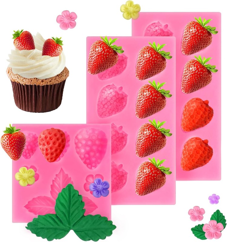 3 Pcs Strawberry Mold 3D Baking DIY Silicone Fruit Fondant Chocolate Mold for