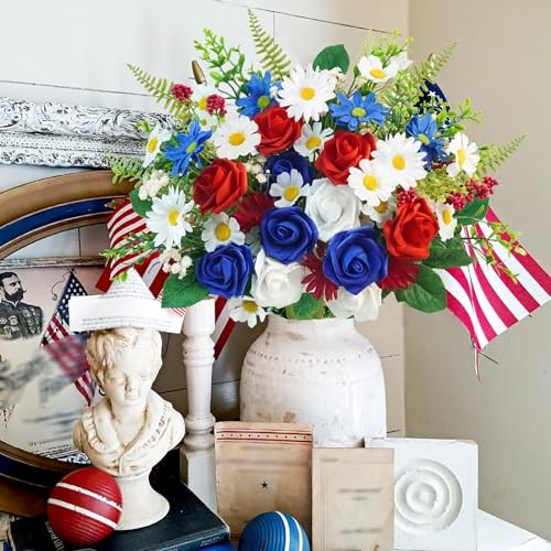 4 Bundles Patriotic Artificial Flowers, 4th of July Red White and Blue 4 PCS gallery