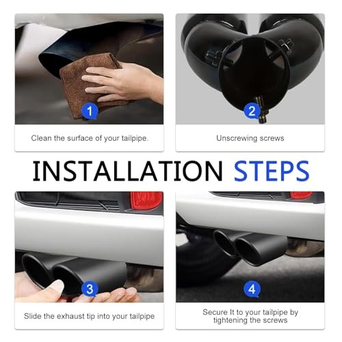 Dual Exhaust Tips, Stainless Steel Car Muffler Exhausts with Bolt, 2.48" Black gallery