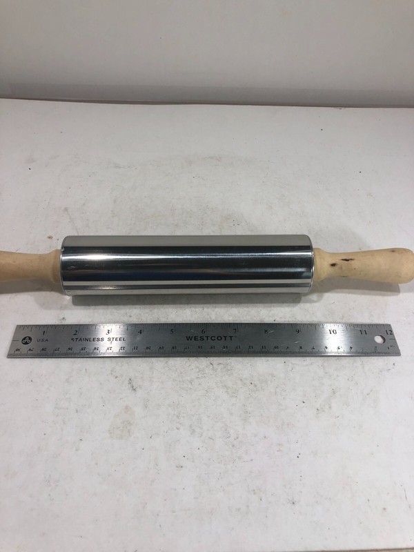 8" inch stainless steel traditional Rolling Pin w/ 2 handles OA 15" wood handles gallery