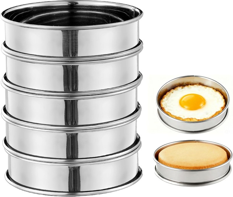5PCS Crumpet Rings, 4″ Stainless Steel Egg Rings for English Muffin, Tart,