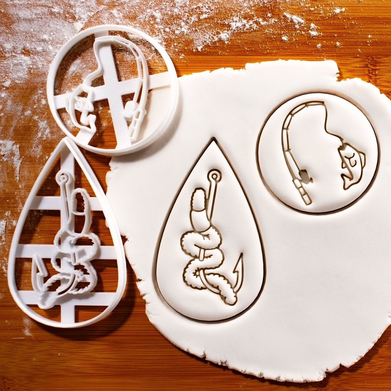 Fishing Rod and Worm Bait Cookie Cutters – angling fish hook angler fisherman