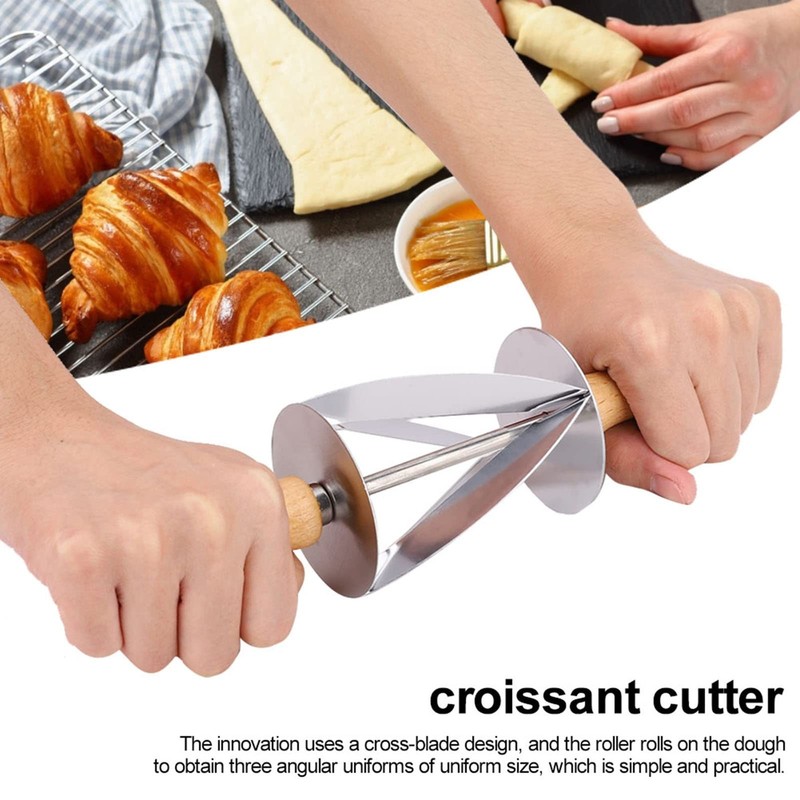 Stainless Steel Dough Cutter, Roller Cutter Round Rubber Wood Handle Pasta... gallery