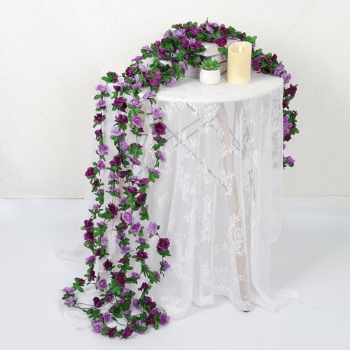 5 Pack 40 FT Artificial Flower Garland, Fake Roses Vines Silk 5pcs Purple gallery