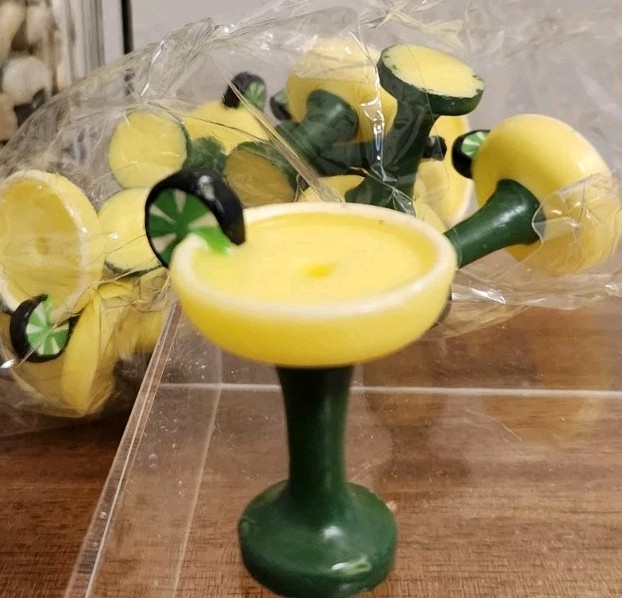 Set/10 Wax Margarita Glasses Candle Holder Cake Cupcake Toppers NEW gallery