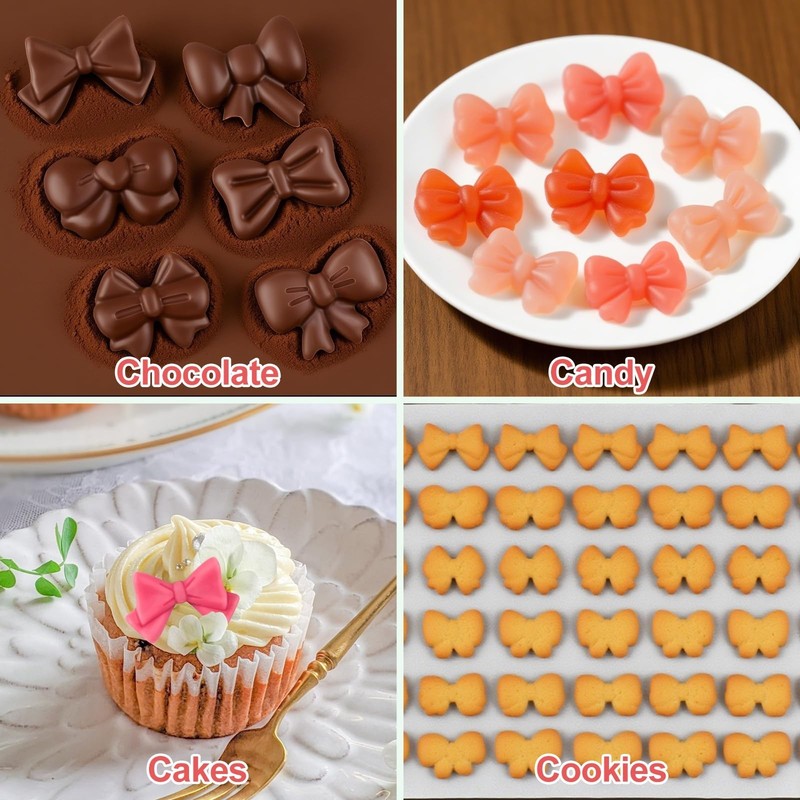 Mini Silicone Bow Chocolate Molds - 2 PCS Fondant Molds for Candy, Cake, Gummy, gallery