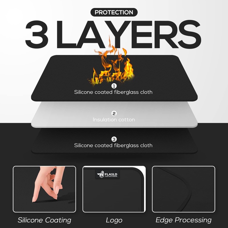 FLASLD Heat Resistant Mat for Air Fryer Site on, Fireproof 18"L x 12"W, Black gallery