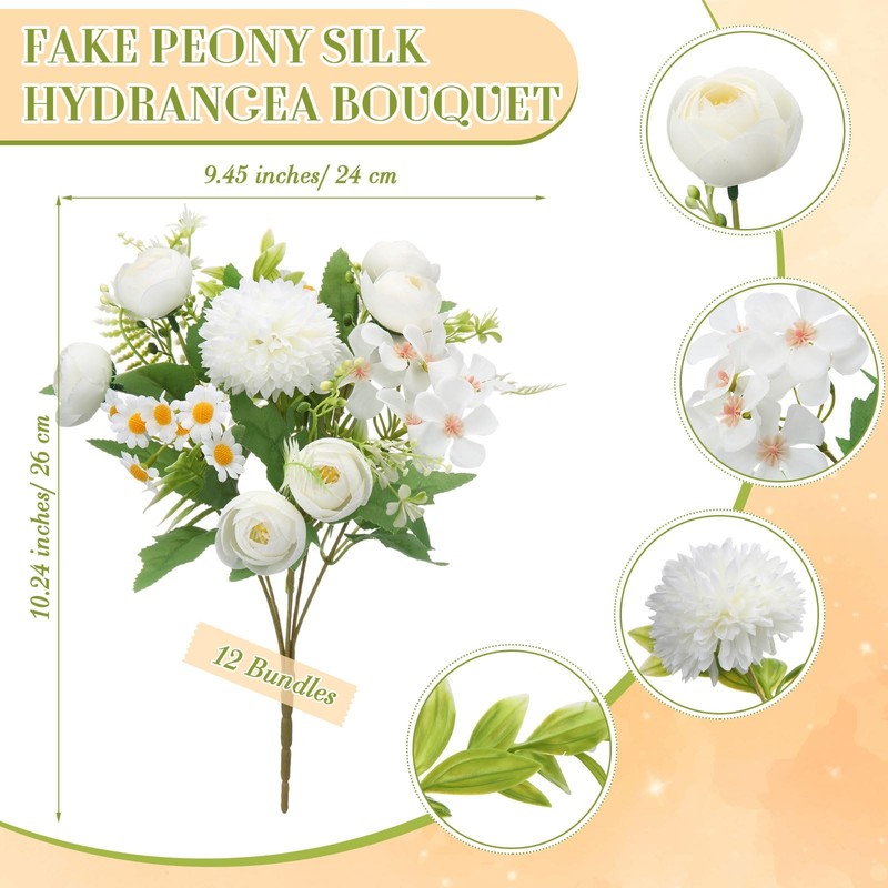 Tigeen 12 Bundles Peonies Artificial Flowers Faux Roses Silk Flowers Hydrangea gallery