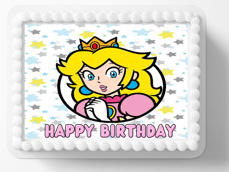 Peach Princess Gamer Edible Image Birthday DIY Edible Cake Topper -01