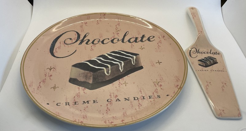 Vintage Ambiance Gourmet Delights CHOCOLATE CREME CANDIES Cake Plate w/ Server