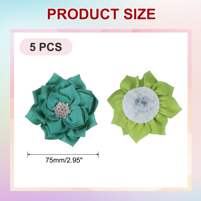 3 Inch 5 Pcs Rhinestone Pearl Chiffon Flower, Green gallery
