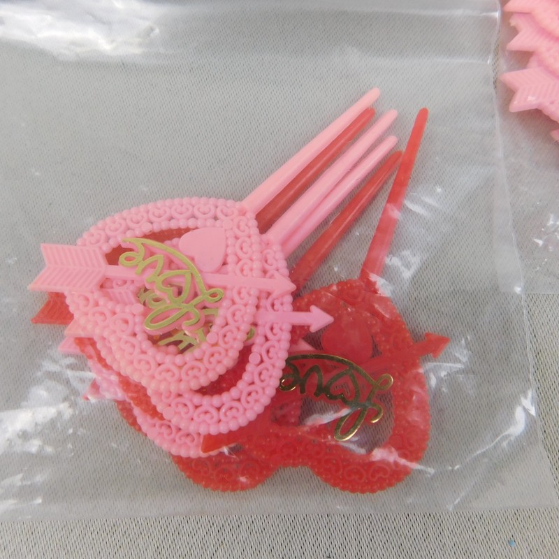 Vintage 53pc Lot Valentine's Day Hearts Cupcake & Cake Topper Decoration Picks gallery