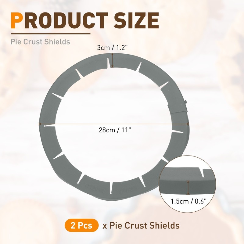 Adjustable Silicone Pie Crust Shields, 2Pcs Crust Edges Protectors, Gray gallery