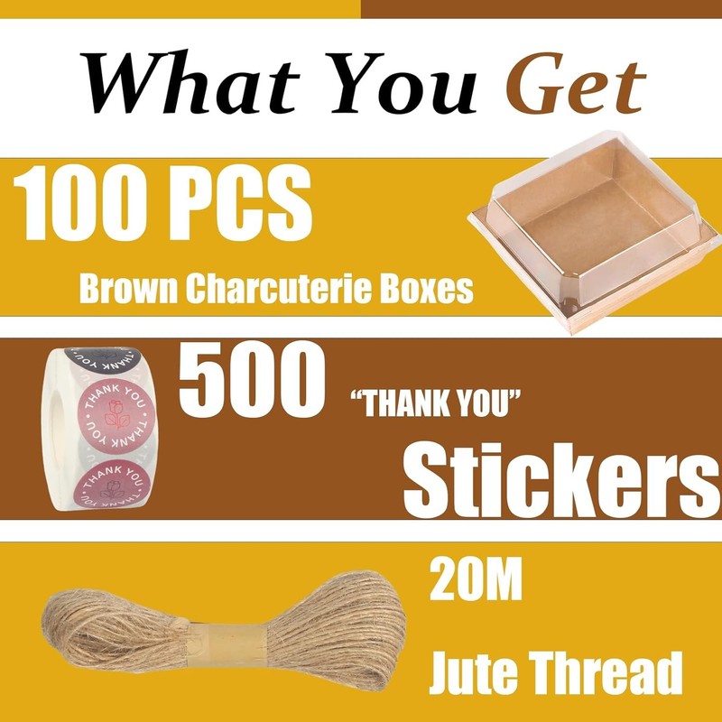 100 Pack Charcuterie Boxes with Clear Lids 5 Inch Kraft To Go Paper Bakery Box gallery