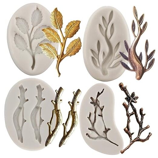 Sijiangmold Tree Branch Silicone Mold Twig Branch Leaves Fondant Molds For