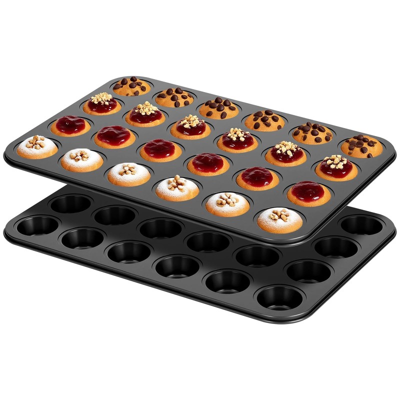 WESIRI 2 Pack Mini Muffin Pan Nonstick 24 Cup, 14.8x10.1x0.9", Gray/Black