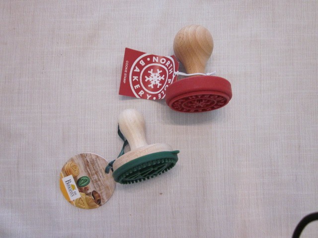 Two Christmas Holiday Cookie stamps with wood handle silicone Birkmann NWT