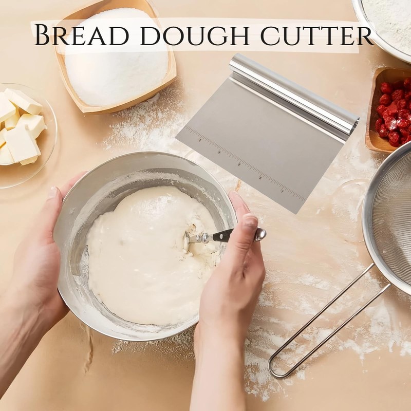 Bench Scraper & Cutter, Stainless Steel Dough Scraper with Measuring Scale,Mu... gallery