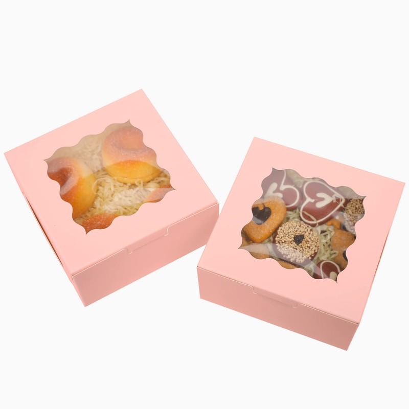 100 PCS Pink Bakery Boxes Window 6x6x3 Inch Macaroon Pastry Cookie gallery