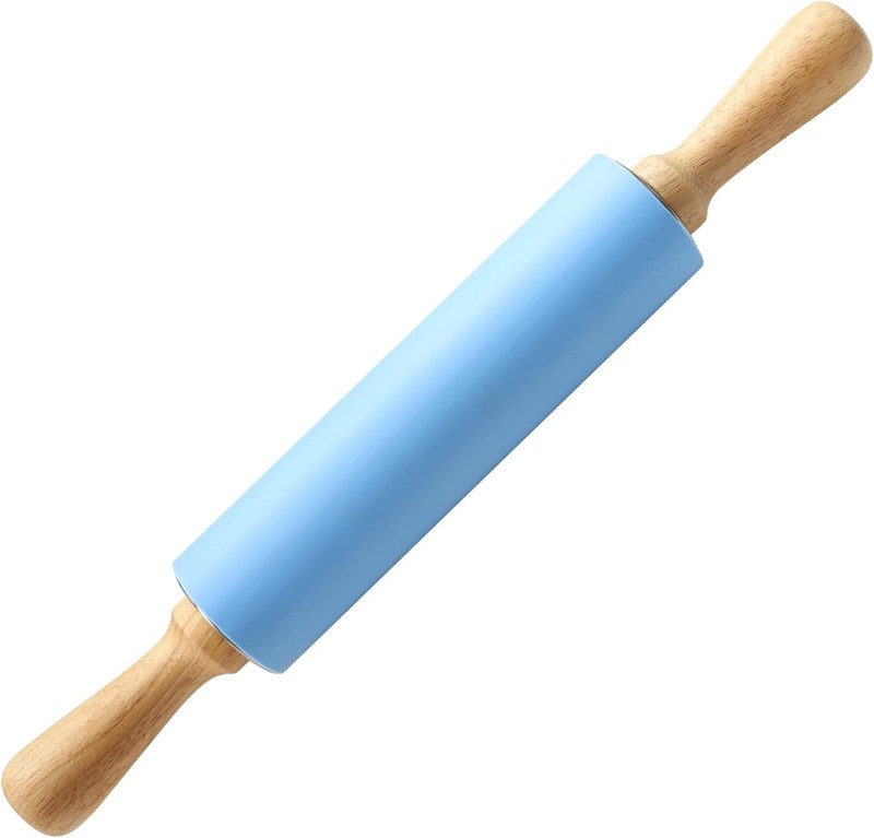 15-inch Silicone Rolling Pin Baking Non-stick Surface & Comfortable Wood Handles